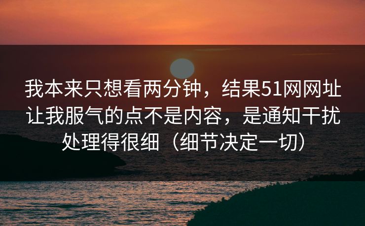 我本来只想看两分钟，结果51网网址让我服气的点不是内容，是通知干扰处理得很细（细节决定一切）